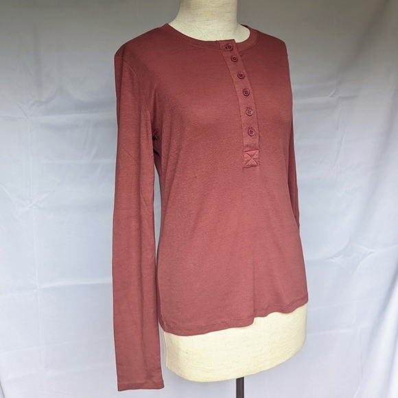 Splendid Rowan Fitted Henley Top Button Placket  Cotton Modal Blend Penny L NWT - Picture 3 of 12